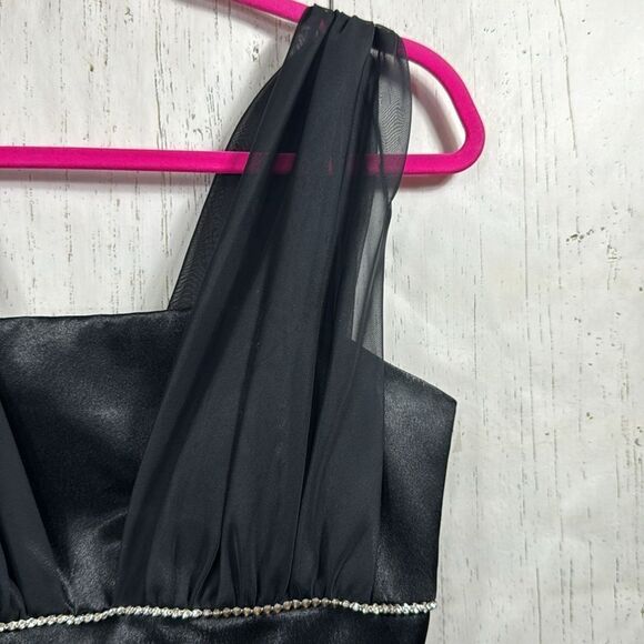 Vintage Cumbia USA Black Cocktail Dress Sheer Mesh Straps Elegant Y2K Evening - Picture 4 of 16